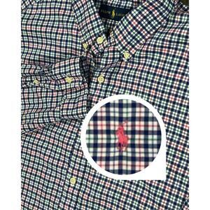 Ralph Lauren Men’s Button-Down Shirt Navy Green and Red Plaid Size 2XL Pony Logo